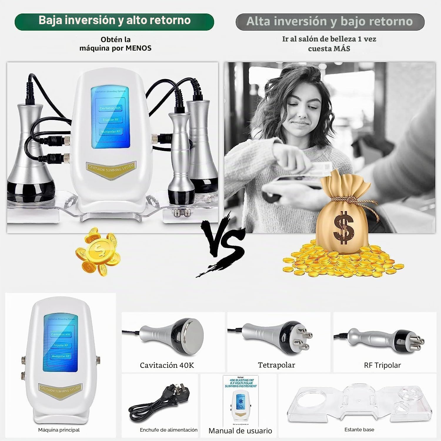 Cozion Radiofrecuencia Facial y Corporal Profesional 40K cavitacion y Radiofrecuencia Aparatos Masajeador anticelulitico Máquina de Adelgazamiento de Belleza Masajeador Celulitis (S)