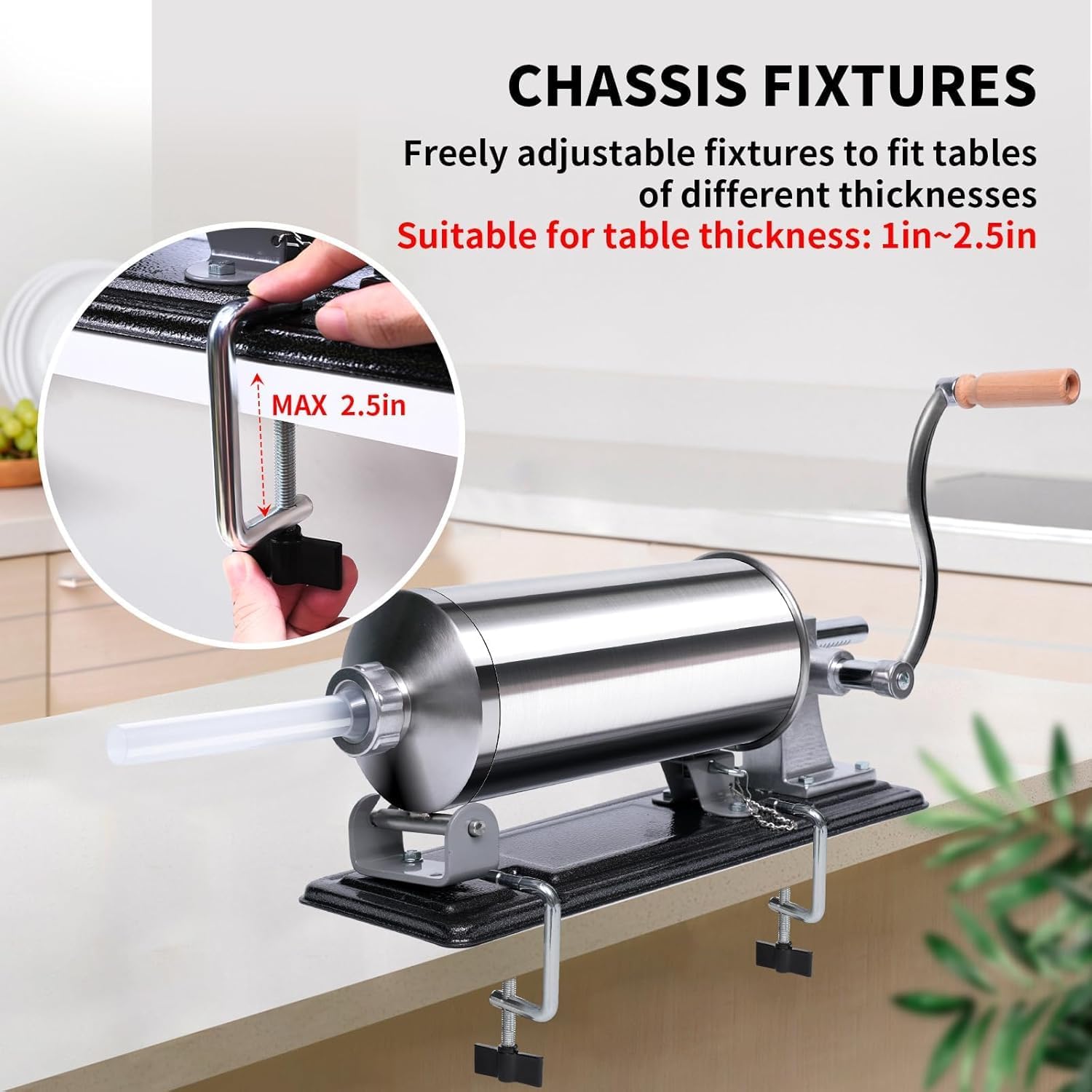 Manual Sausage Stuffer Machine, Stainless Steel Horizontal Meat Stuffing Filling Machine, for Making Hot Dog Sausages