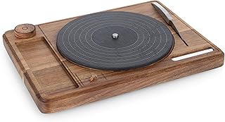 PICNIC TIME Turntable Cheese Board with Knife, Retro Vinyl Record Charcuterie Board, Spinning Lazy Susan Serving Slate Tray with Chalk for Labeling, (Acacia Wood)