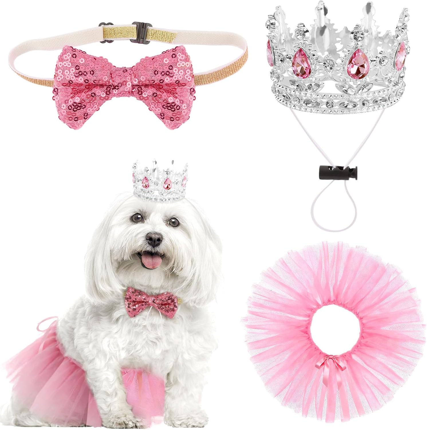 Set de Corona y Tutú para Perros y Gatos Pequeños, Disfraz de Princesa