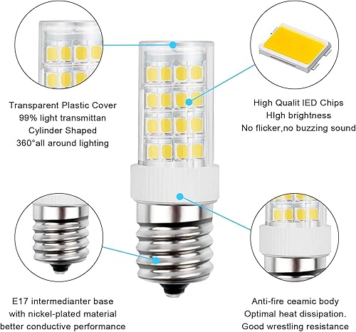 Miniatura 9 de Bombilla LED para microondas para refrigerador, campana extractora, equivalente a 40 W, bombilla incandescente E17, base de tornillo intermedia, 120