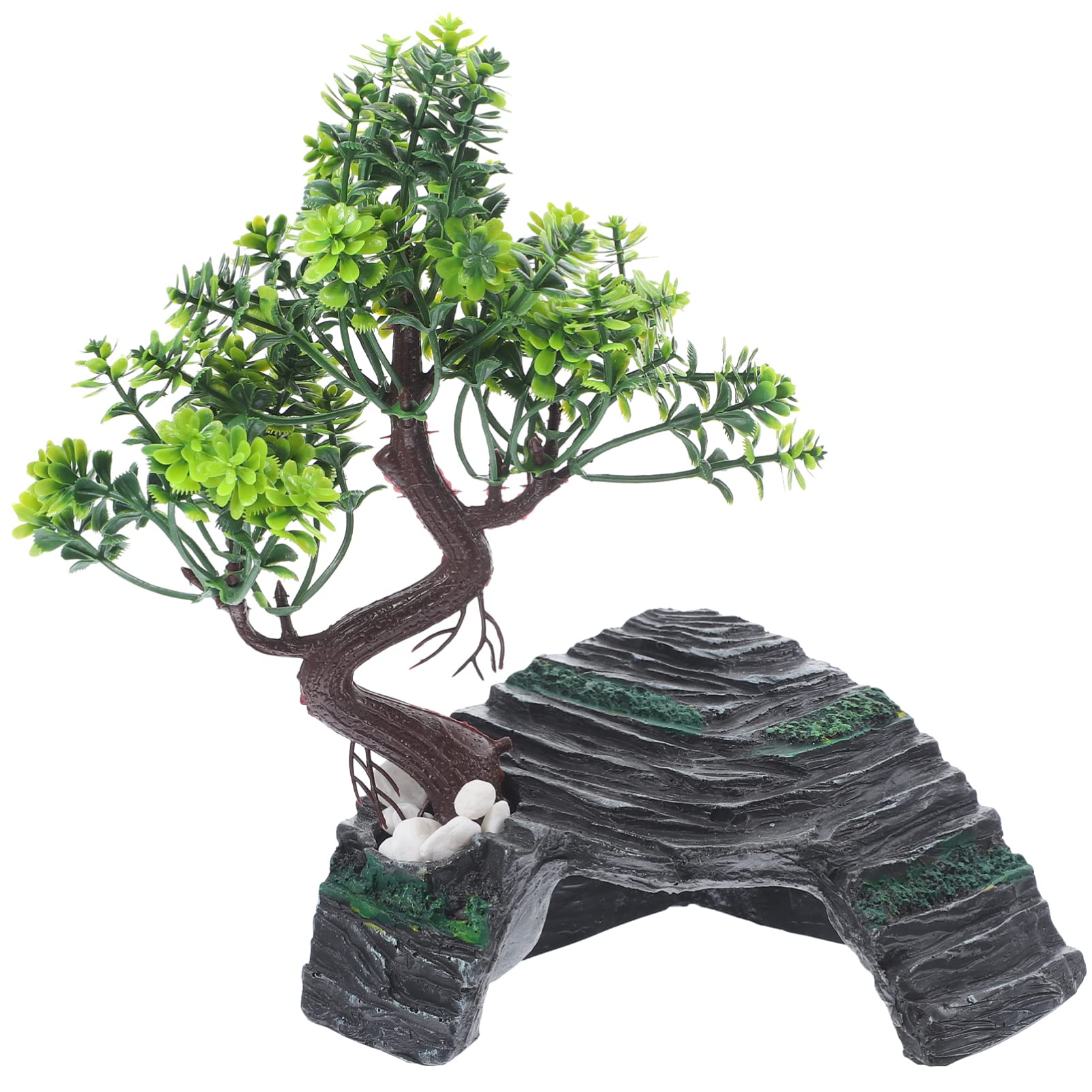 POPETPOP Escondite de Roca Simulado para Cueva de Reptiles Decoración de Terrario de Resina Escondite de Reptiles para Cueva y Árbol para Terrario