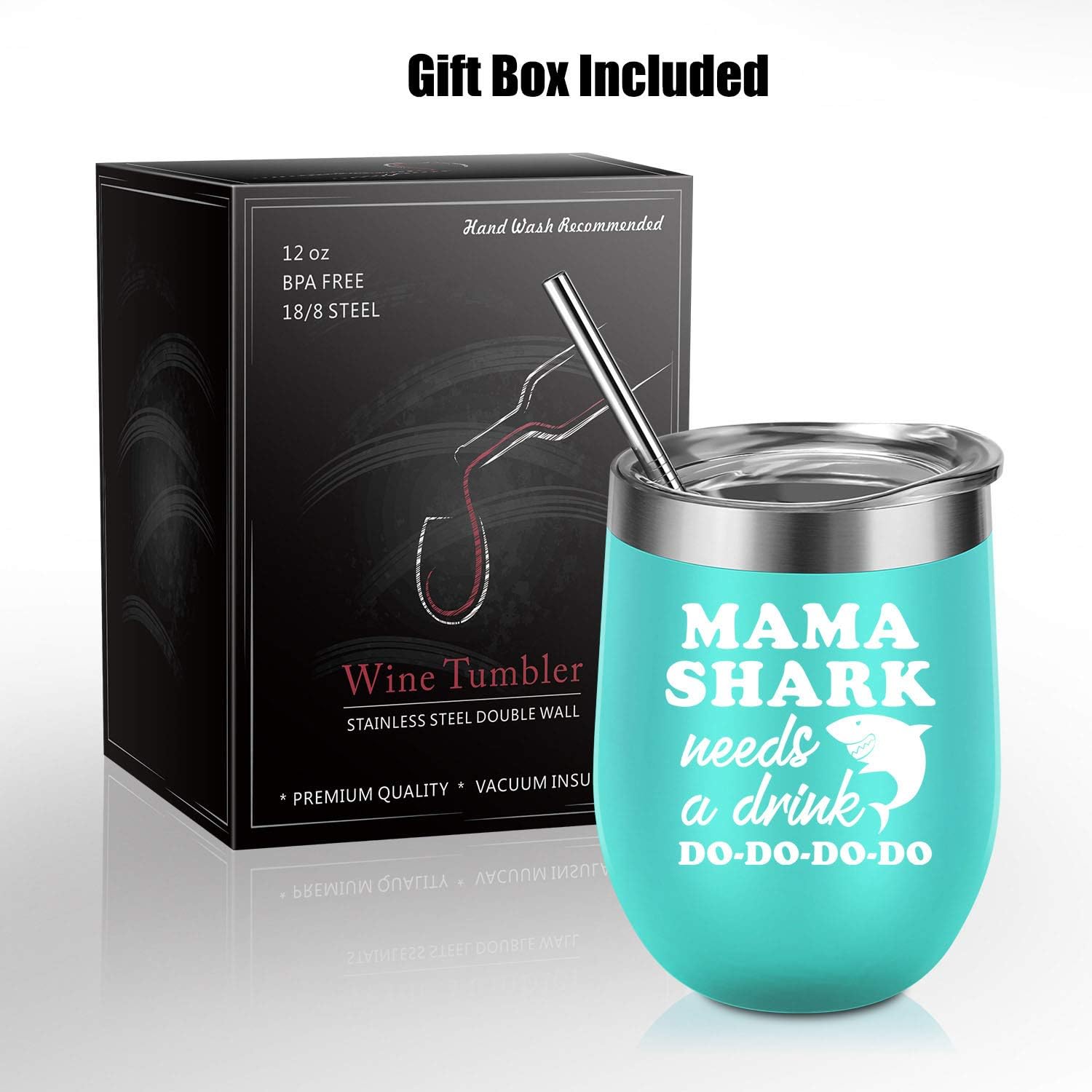 Coolife Presents for Mom - Mothers Day Gifts for Mom from Daughter, Son - Mama Shark Needs a Drink - Funny Mom Birthday Gifts - Wife, Mom to be, Pregnant Mom Gifts - Wine Tumbler Mommy Shark Cup