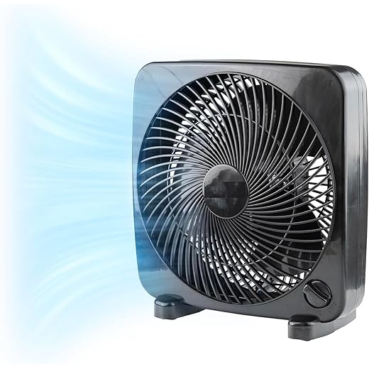 EZ-CHILL 9" Electric Portable 2-Speed, Quiet Box Fan, Ideal for Home, Bedroom, Dorm, & Office, Black