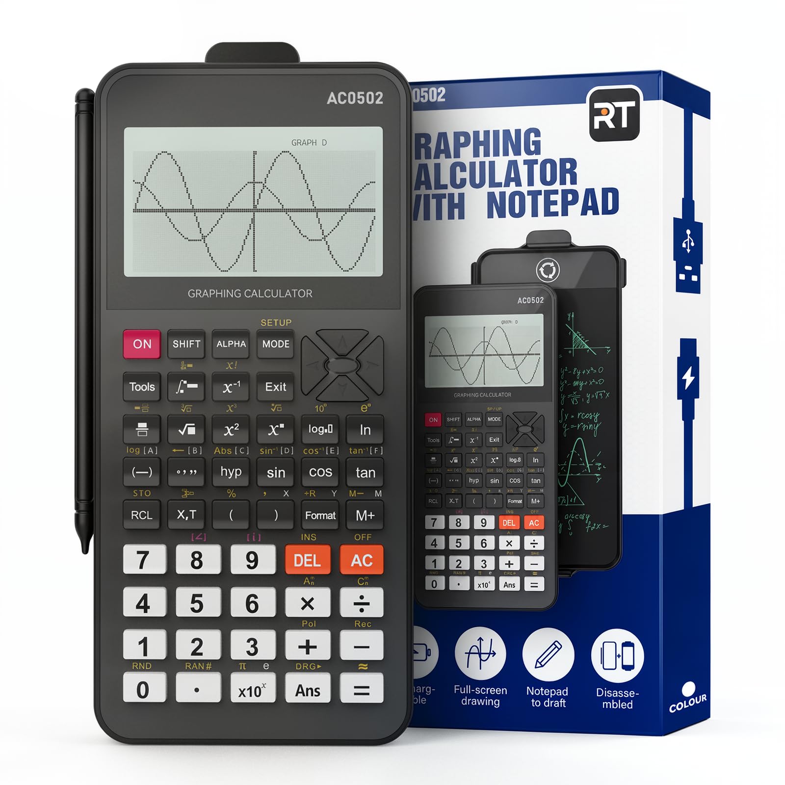ROATEE Rechargeable Graphing Scientific Calculators with Detachable Notepad