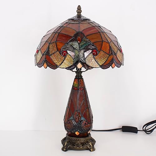 Miniatura 5 de Tiffany - Lámpara de mesa de vitrales de 12 x 19 pulgadas, jarrón para madre e hija, luz nocturna para dormitorio, mesita de noche, lectura, hogar,