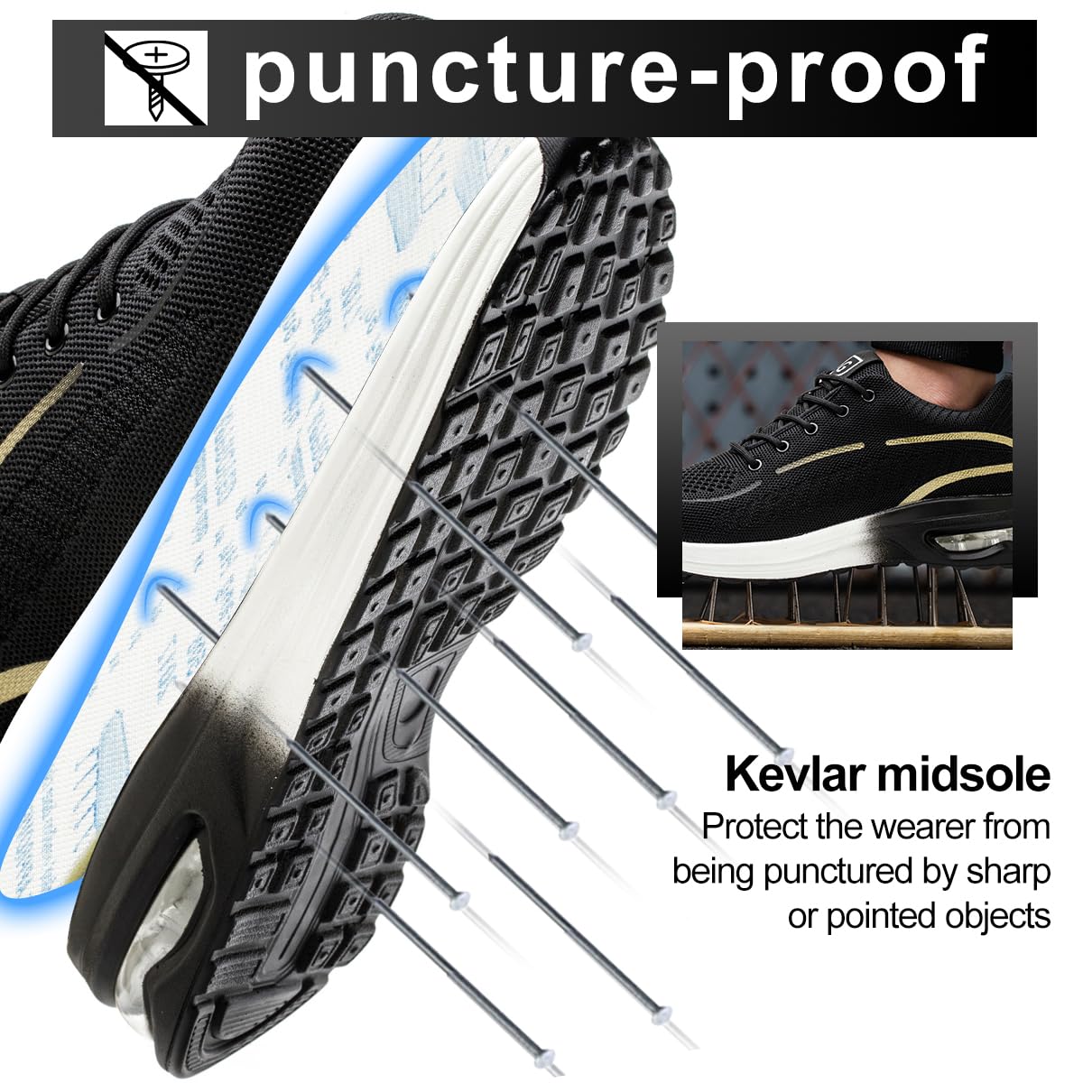 YEKOYIOO Scarpe Antinfortunistiche Uomo Donna Scarpe da Lavoro Leggere Comode Scarpe da Costruzione Antiscivolo Traspiranti Sneakers con Punta in Acciaio 38-46 EU