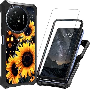 for TCL 50 XL 5G Case with Screen Protector Rugged Dual Layer Protection Shockproof Corner Silicone Bumper Phone Cover Case for TCL 50 XL 5G,Glitter Sunflower