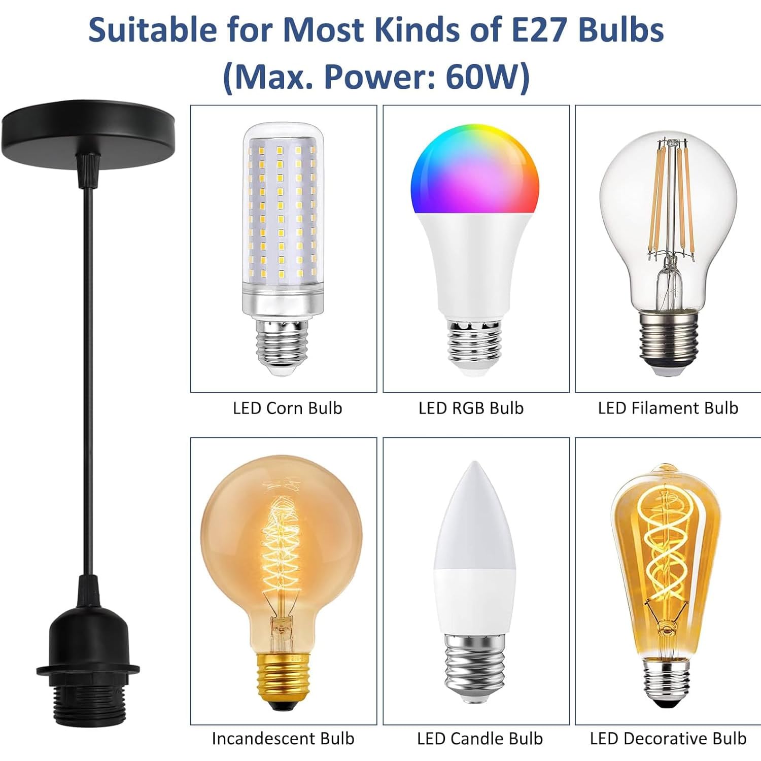 ZKFSIE 2 Black E27 Pendant Light Fittings - Image 3