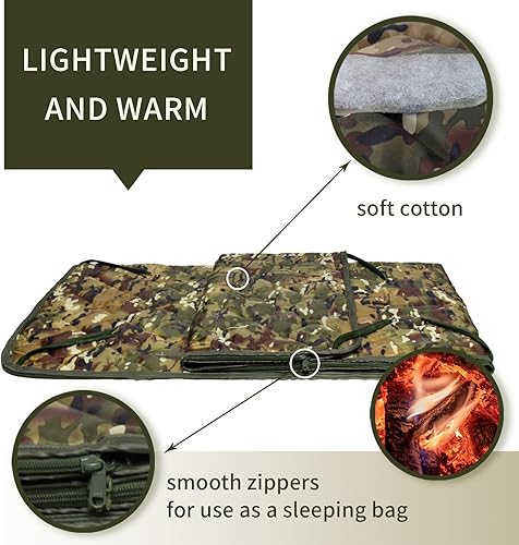 Vista 37 de GRVCN Woobie Blanket Military - Saco de dormir para acampar con cremallera, forro de poncho, manta aislante térmica, ligera, portátil