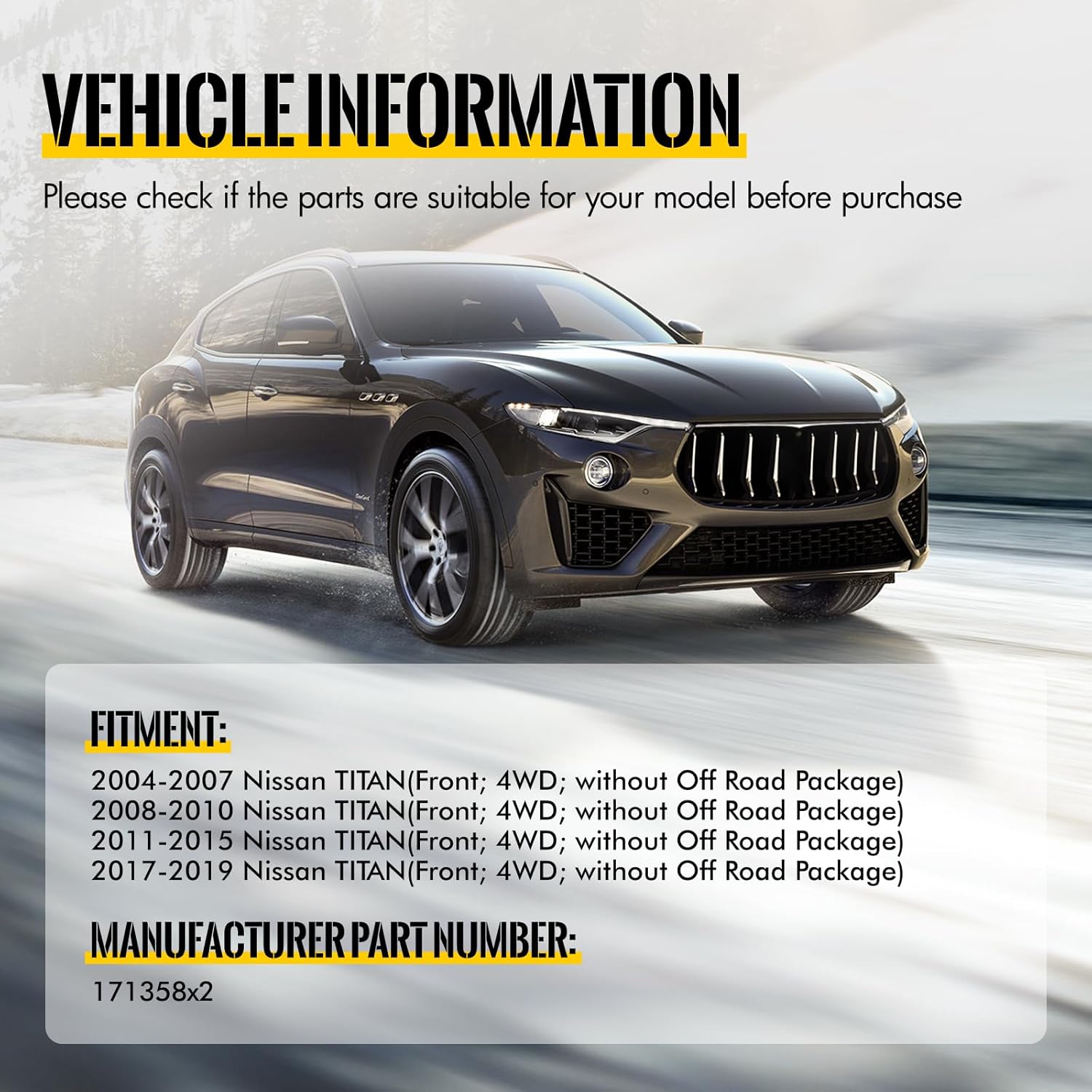 KUSATEC Front Pair Complete Struts Shock Absorber fit for Nissan TITAN 2004 2005 2006 2007 2008 2009 2010 2011 2012 2013 2014 2015 2017 2018 2019, 171358x2 Struts with Coil Spring Assemblies