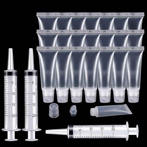 Rolybag Paquete de 22 tubos vacíos de brillo de labios (0.3 onzas líquidas), botella vacía de viaje, tubos de compresión cosméticos suaves