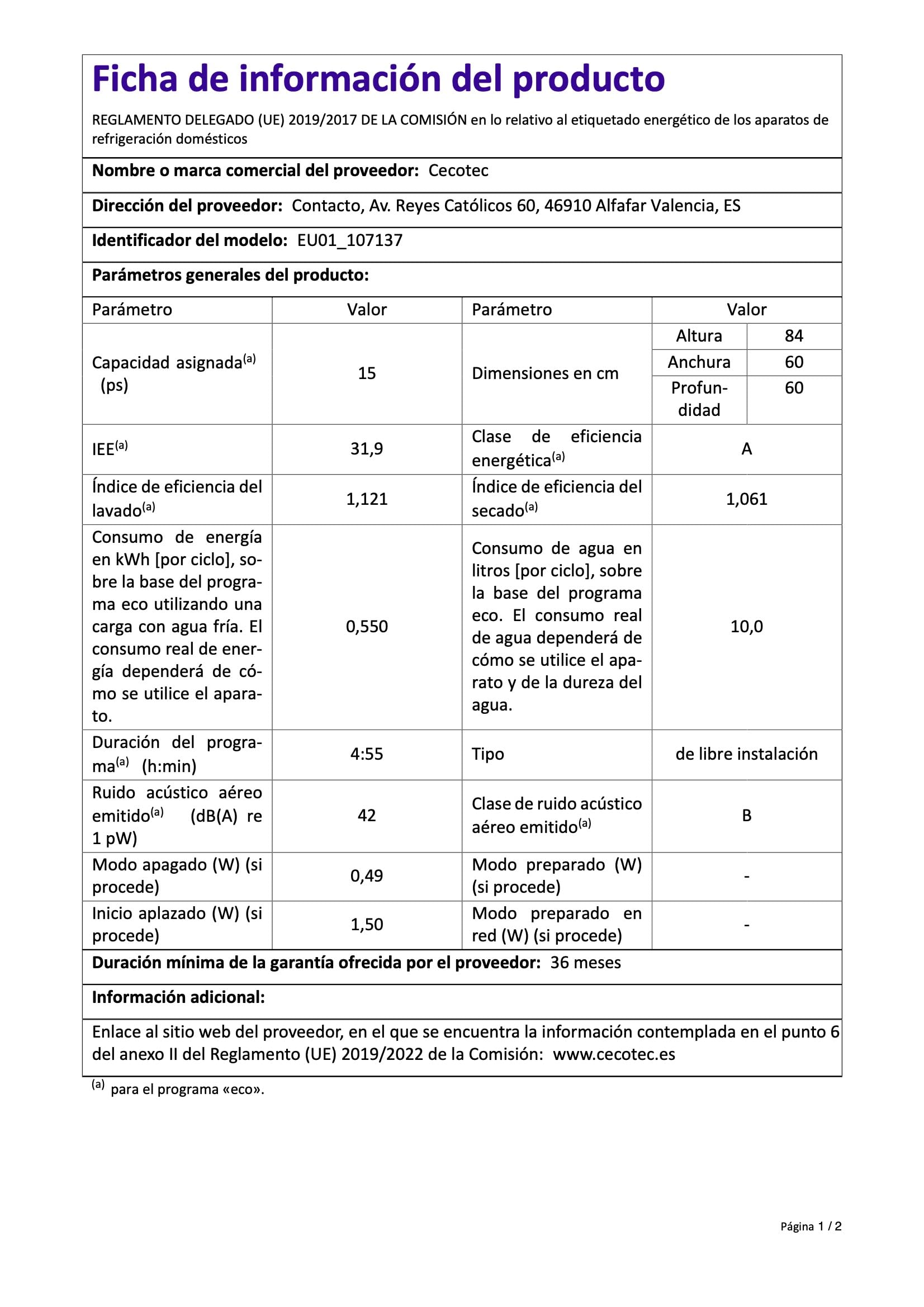 Cecotec Geschirrspüler Bolero Aguazero 6900 Edelstahl. 60 Cm Spülmaschine, 15 Maßgedecke, 8 Programme, Energieeffizienzklasse A, Dual Zone Wash, Inverter Plus Motor, UV Hygiene, Leiser Betrieb