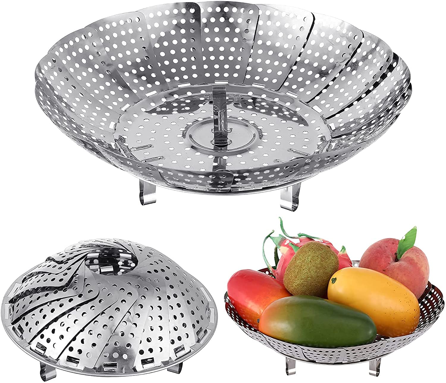 TWOK Steamer Basket Stainless Steel Steamer Basket for Vegetable/Insert for Pots, Pans steam boiling | Foldable Vegetable Steamer for Cooking to Fits Various