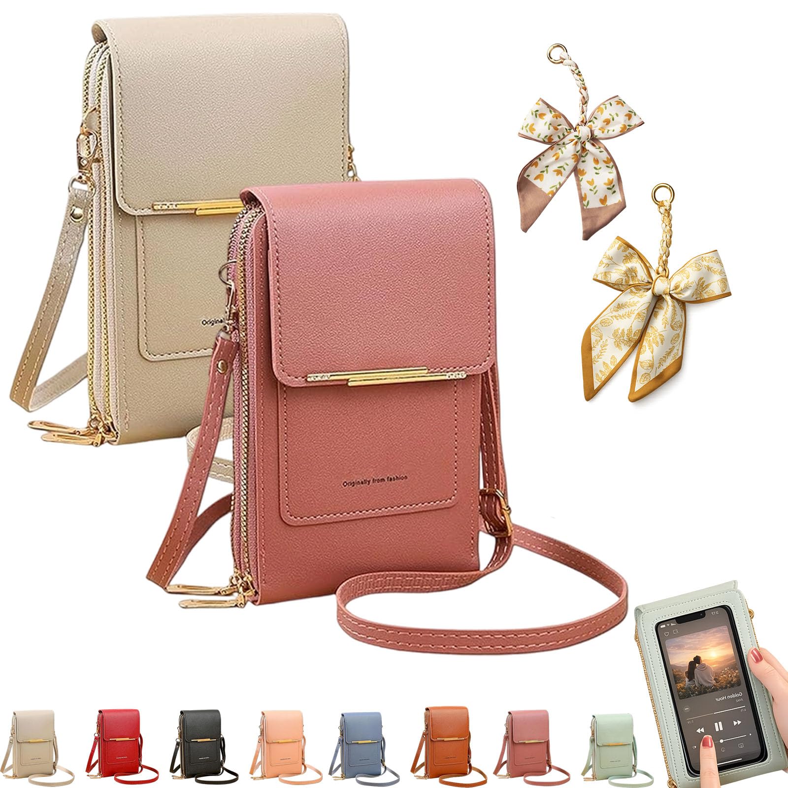 Women's Touch Screen Mobile Phone Messenger Bag, RFID Leather Crossbody Wallet Purse, Anti-Theft Shoulder Strap — view 21
