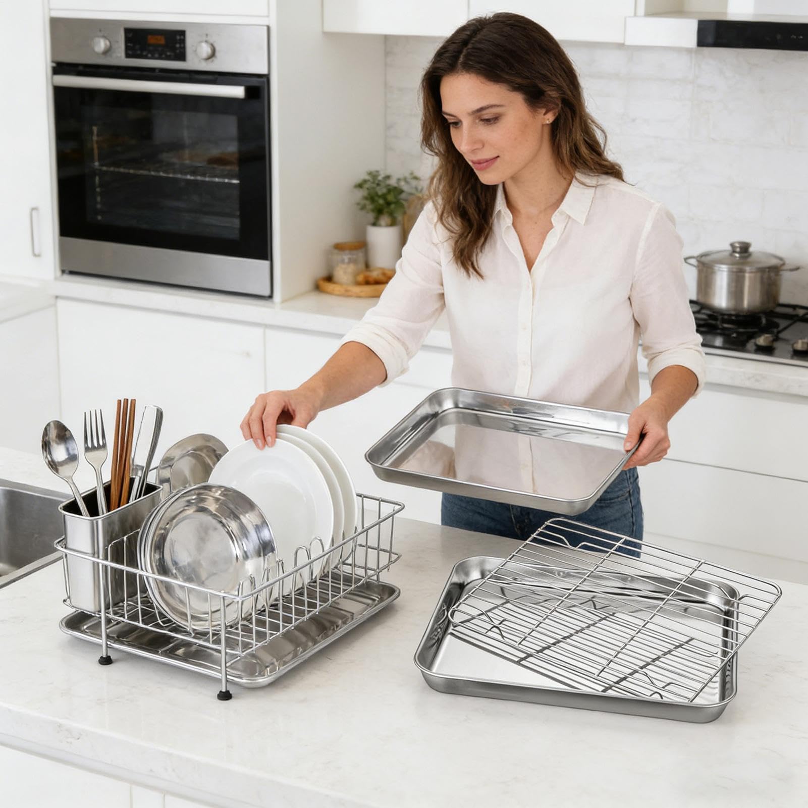 Backblech-Set aus Edelstahl mit Abkühlgitter, leicht zu reinigen und spülmaschinenfest, perfekt zum Kochen im Ofen und Braten in der Küche