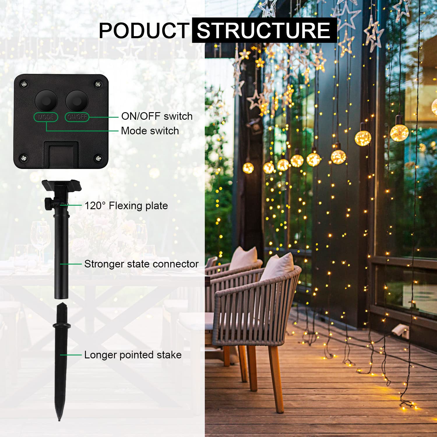 A.bigwhale Luci Solari Esterno, 50 LED Catena Luminosa Esterno 8 modalità Catena Luci Solare EsternoImpermeabile per Giardino, Cortile, Matrimonio, Terrazza, Natale, Festa Decorazione