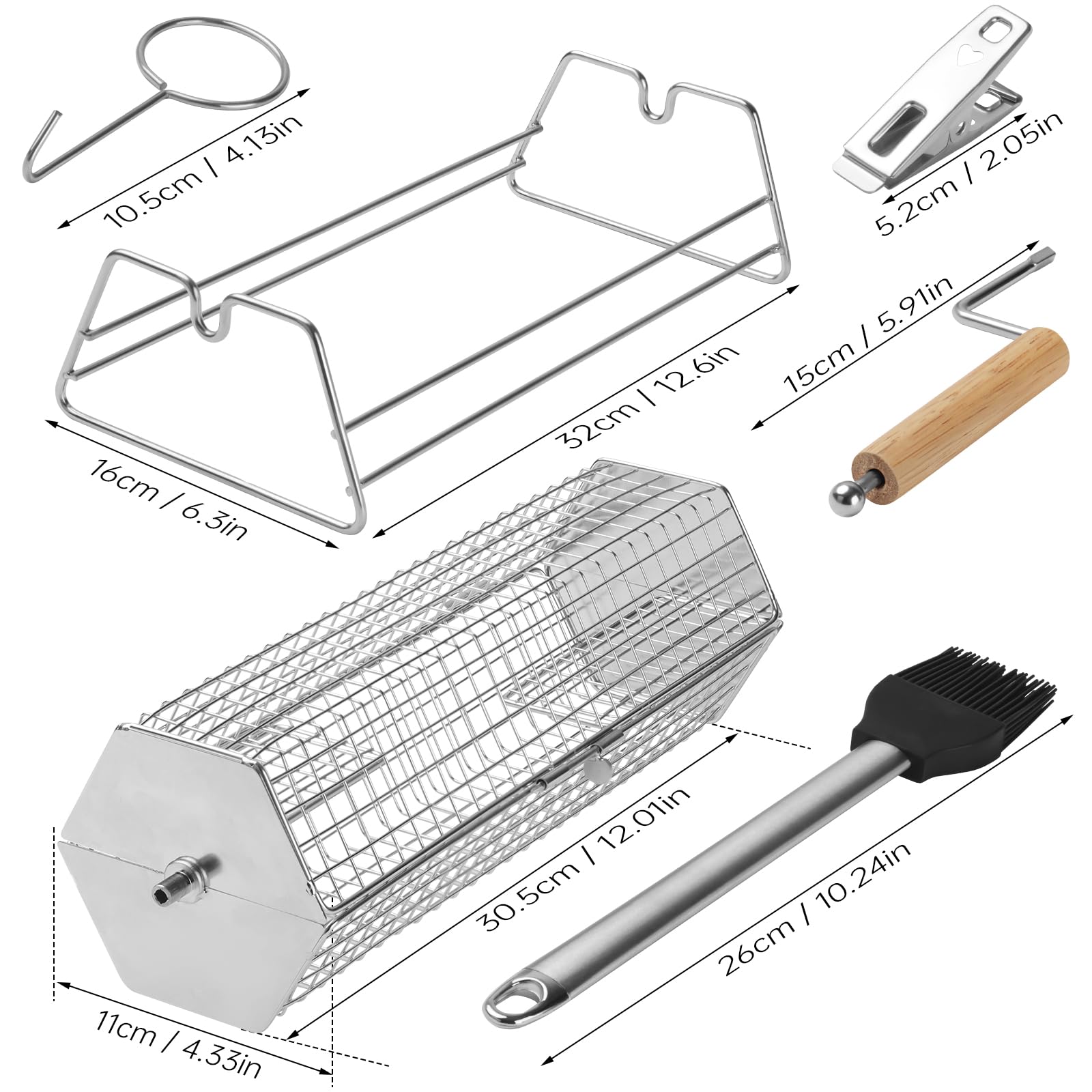 Rolling Grill Basket, Acciaio inossidabile Rolling BBQ Cage