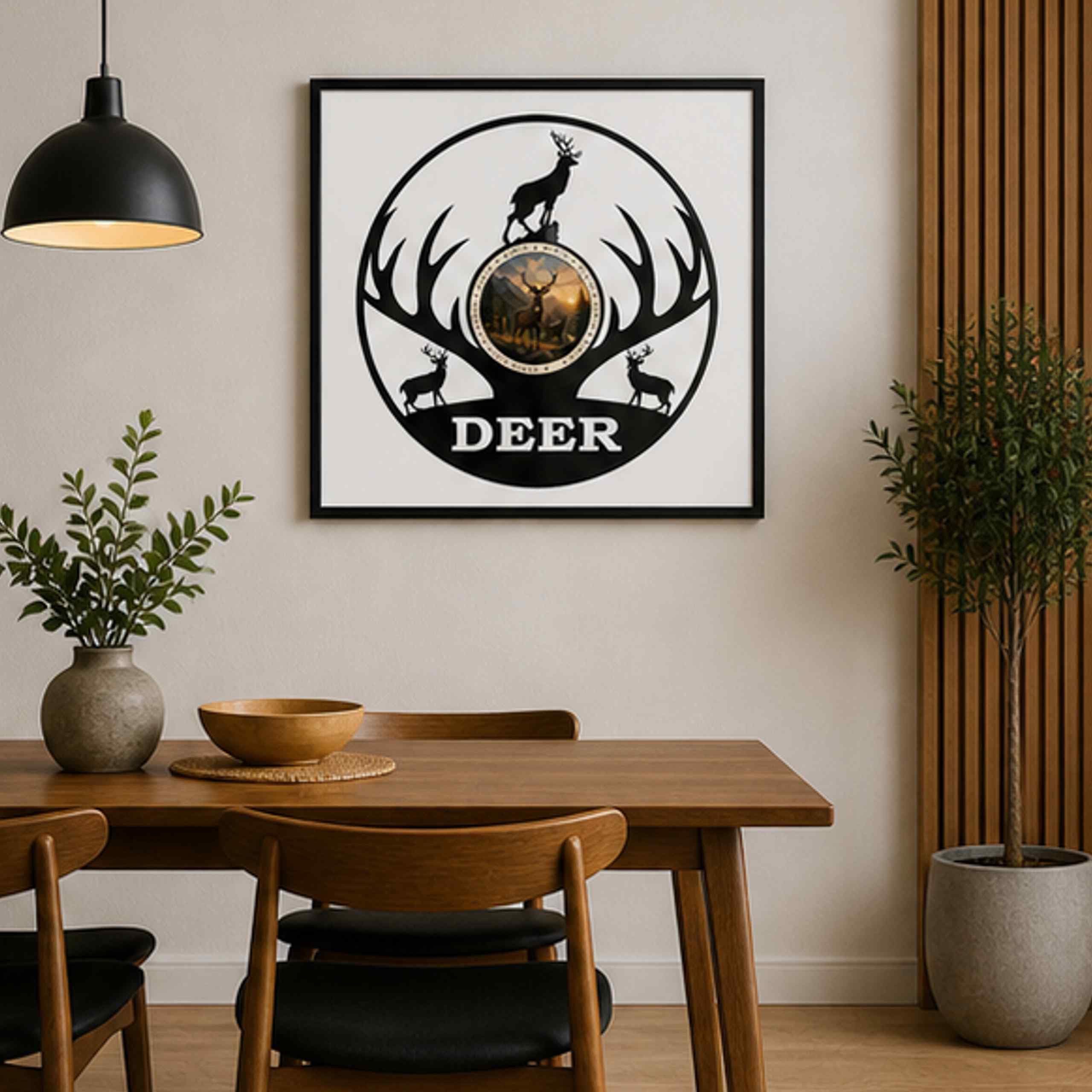 EVEVO Decorazione da parete in vinile con cornice, 32 x 32 cm, cervo, decorazione da parete in vinile, animali selvatici, regalo per cacciatori e amanti della natura