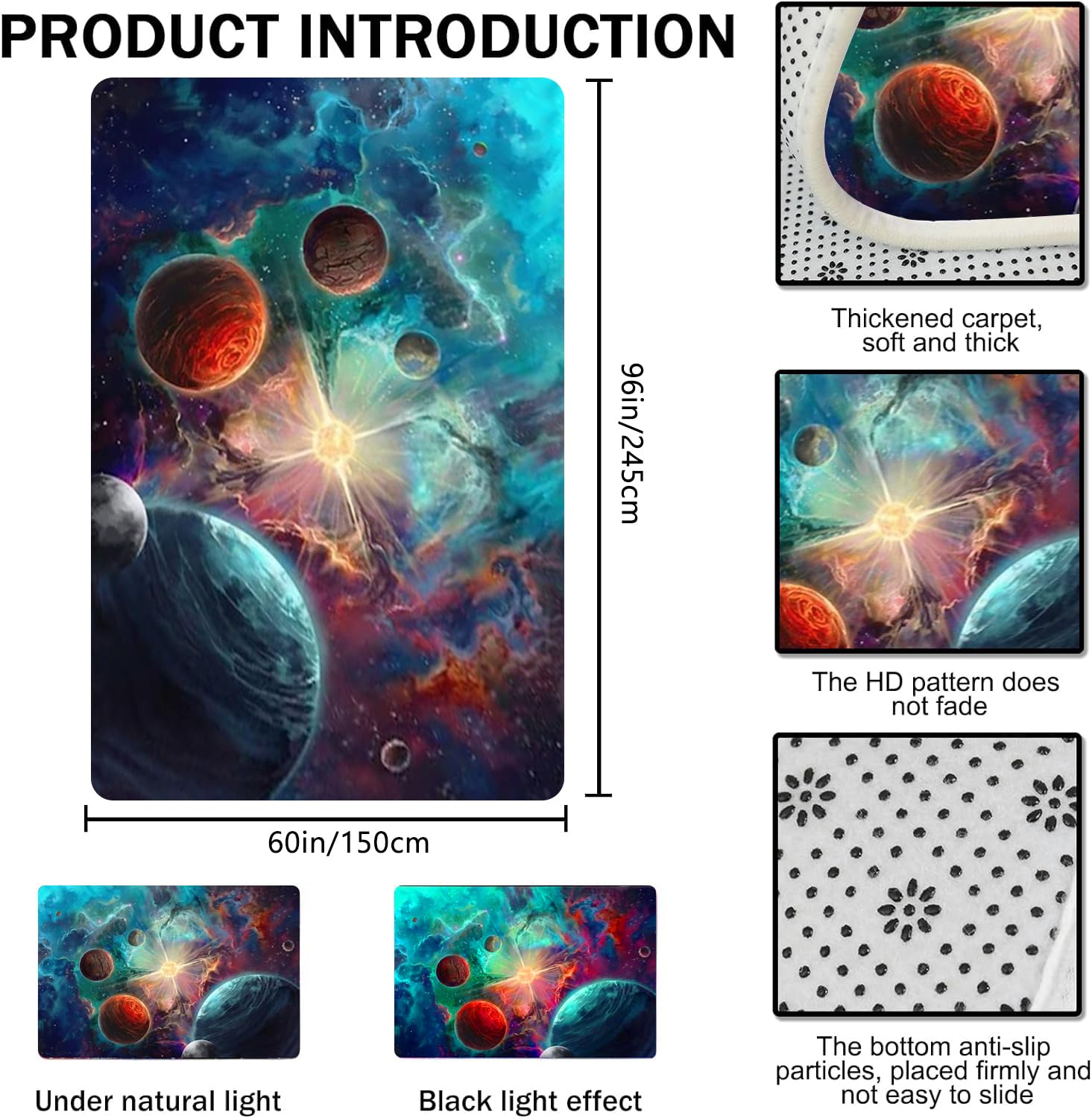 Alfombras Grandes Lavables Para Habitación De Niños, 6 X 9 Pies, Diseño De Planetas Para El Suelo, Para Sala De Estar, Comedor, Dormitorio, Modernas, Antideslizantes, Cielo Estrellado