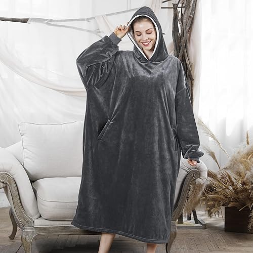Miniatura 7 de AmyHomie Manta con capucha, manta de sherpa de gran tamaño, manta con capucha y bolsillo para adultos, niños y adolescentes