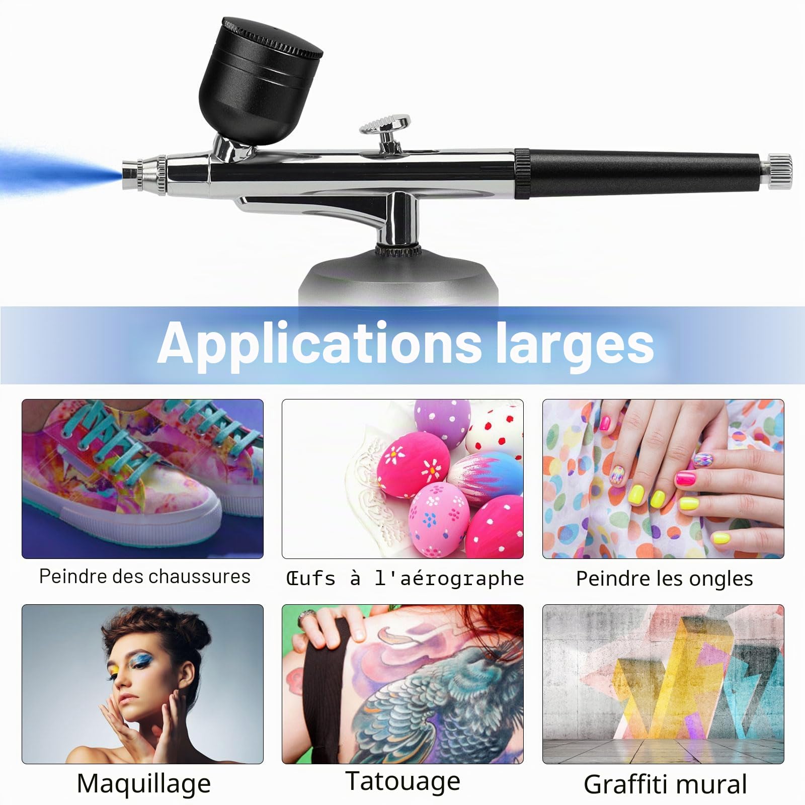 Kit aérographe multifonction double action - Kit aérographe sans fil - Pour le maquillage, l'artisanat, l'art des ongles, le modèle de tatouage de gâteau, le kit d'aérographe pour enfants