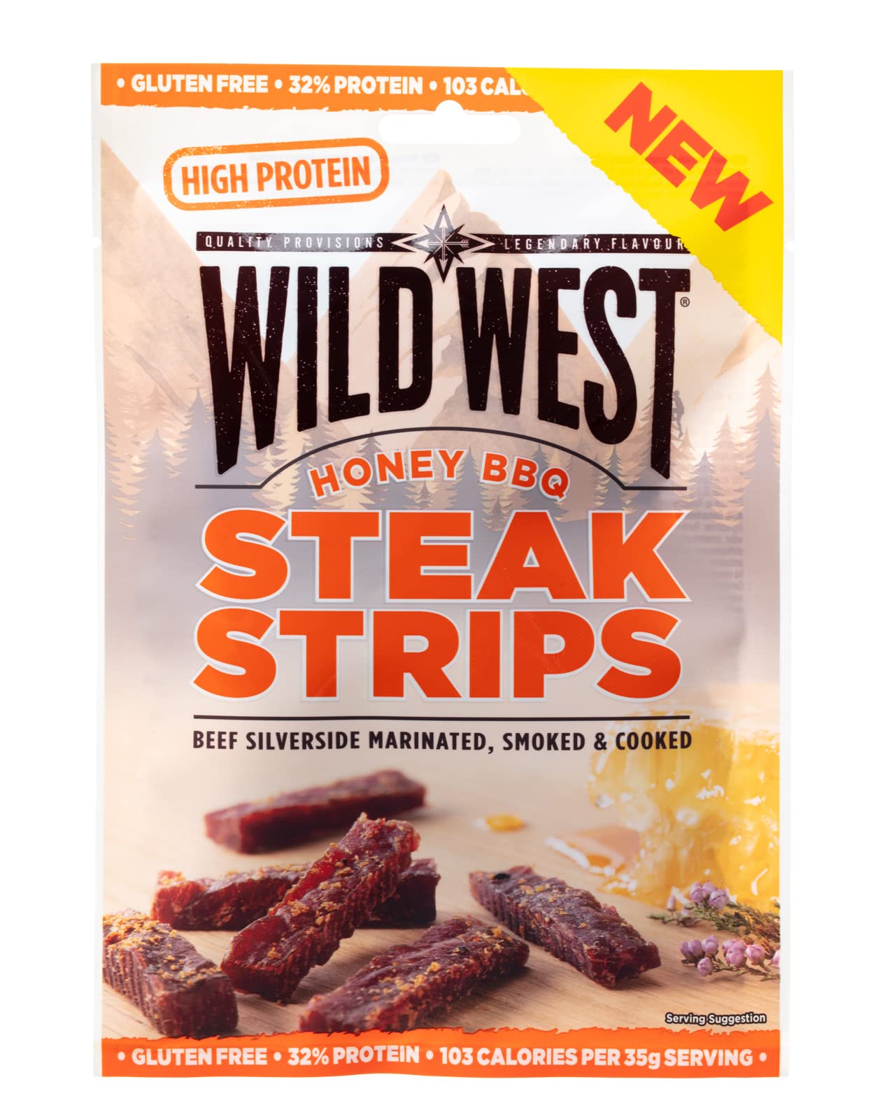 Wild West Steak Strips, 16x60g Honey BBQ, carne secca proteica, snack proteico Beef Jerky, carne essiccata di manzo