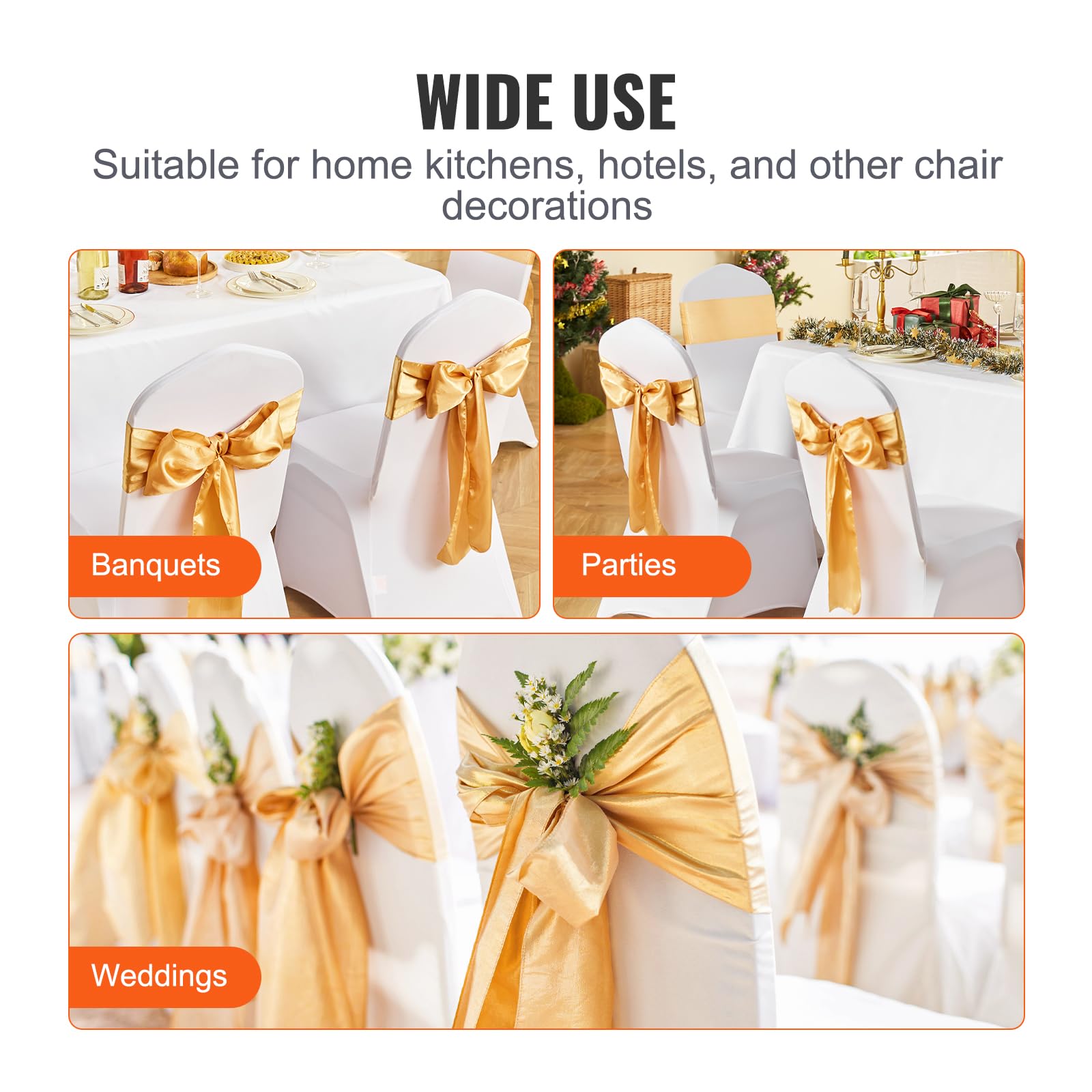 VEVOR Fundas Elásticas de Spandex para Sillas, 50 Piezas Doradas, Decoración para Bodas y Fiestas