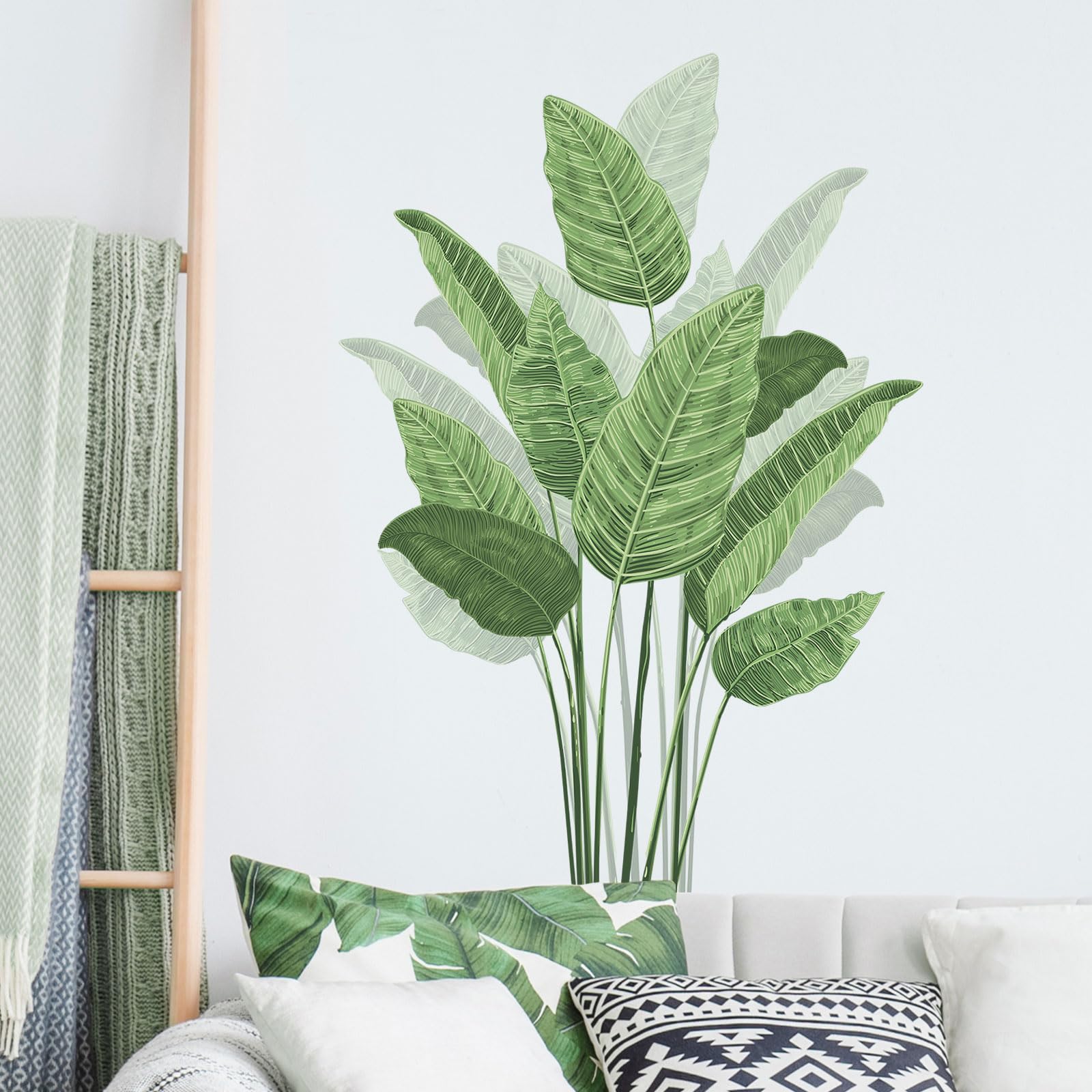 Adesivi Murali Foglie Tropicali - Decorazione Parete Rimovibile, 2 Fogli 90x30cm - Foto 11