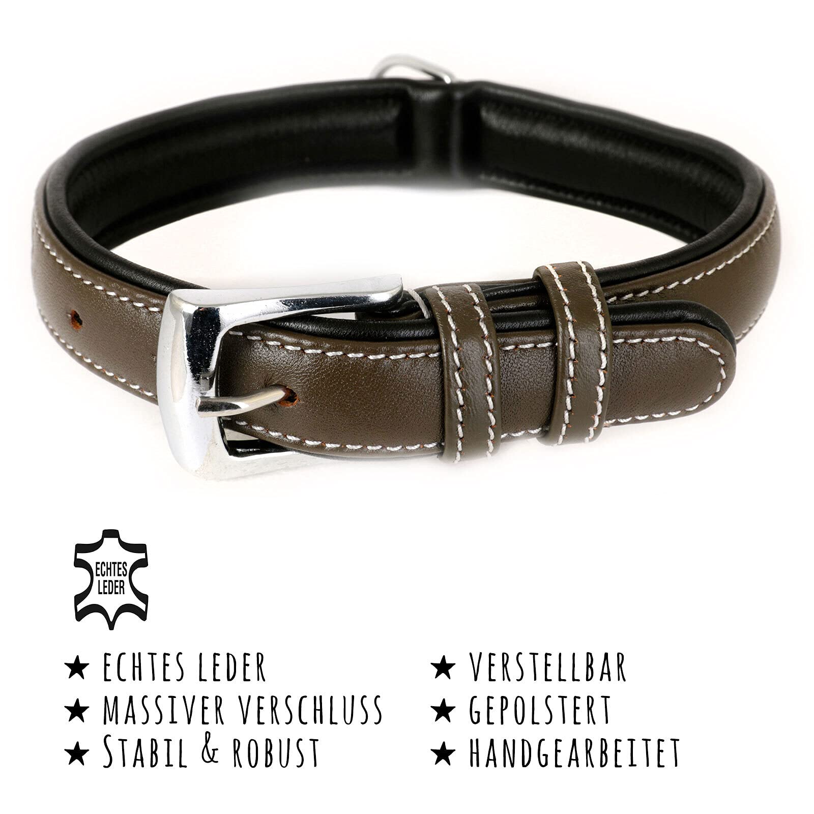 Monkimau Lederhalsband Mit Strass Für Hunde – Beige, Weich Gepolstert & Massiver Verschluss