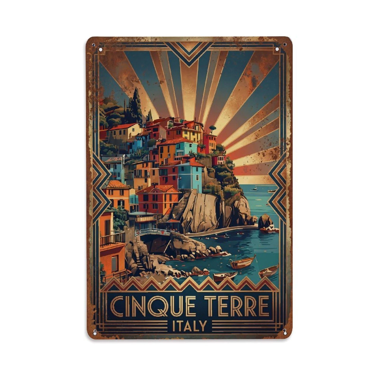 Yrnq 08X12inch Vintage Style Vintage Travel Cinque Terre Italy Elegant Metal Tin Sign