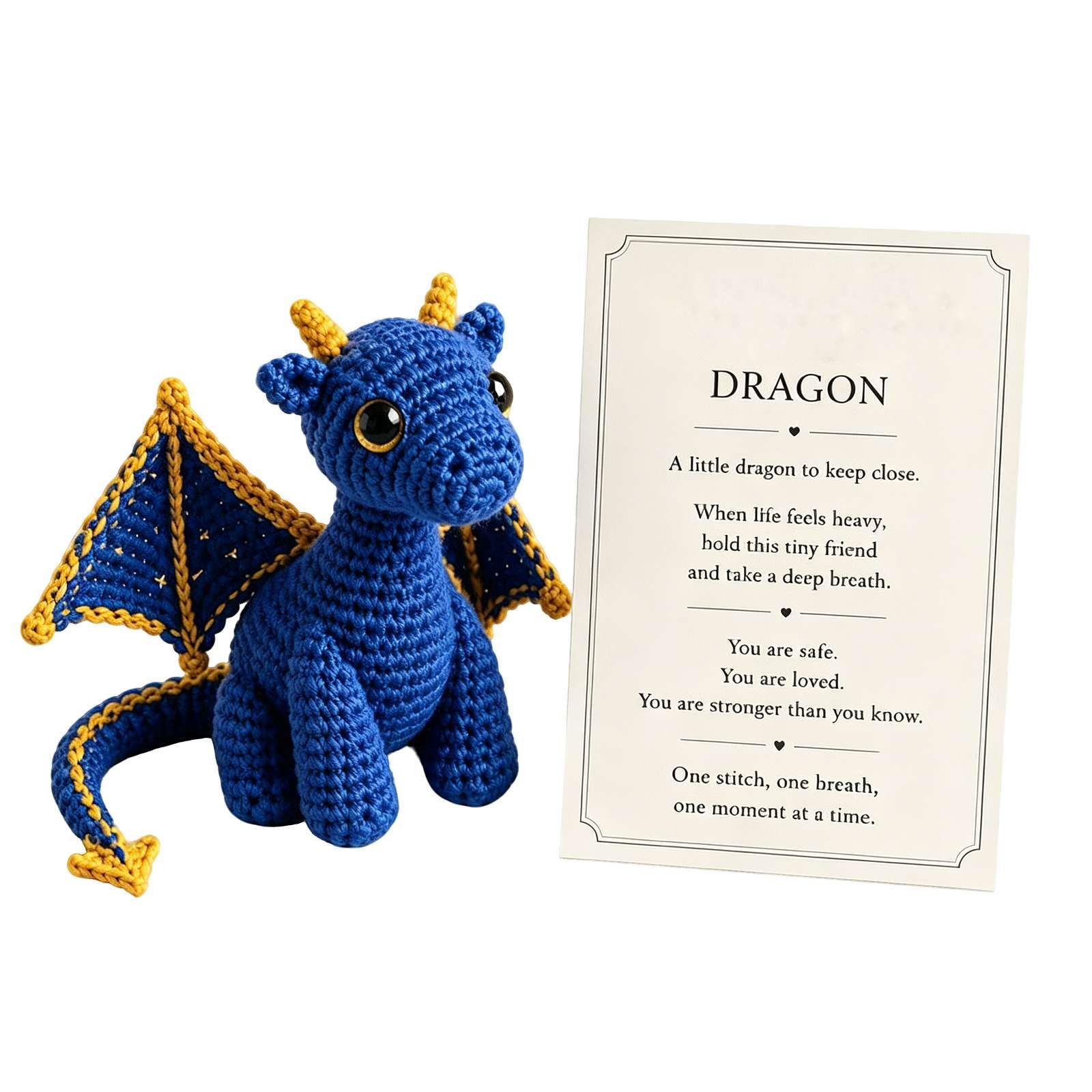 Crochet Dragon Stuffed Animal, Emotional Support Dragon With Card (Blue)