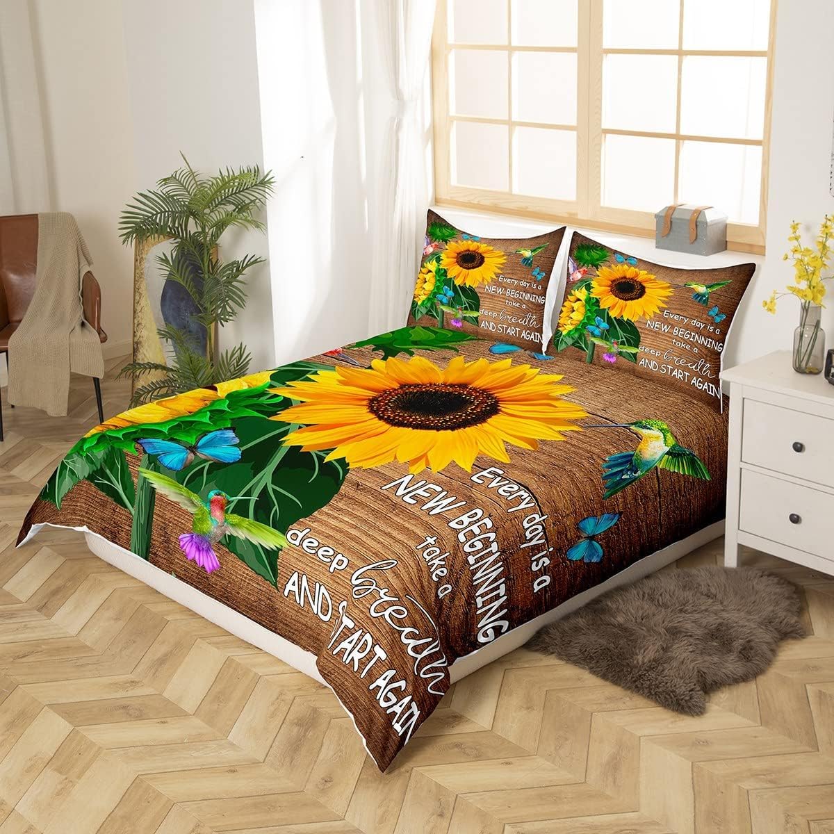 Homemissing Single Colibri Duvet Cover Tropical Birds Bedding Set Children Sunflower Butterfly Comforter Cover Set Wooden Style Room Decoration - Image 3