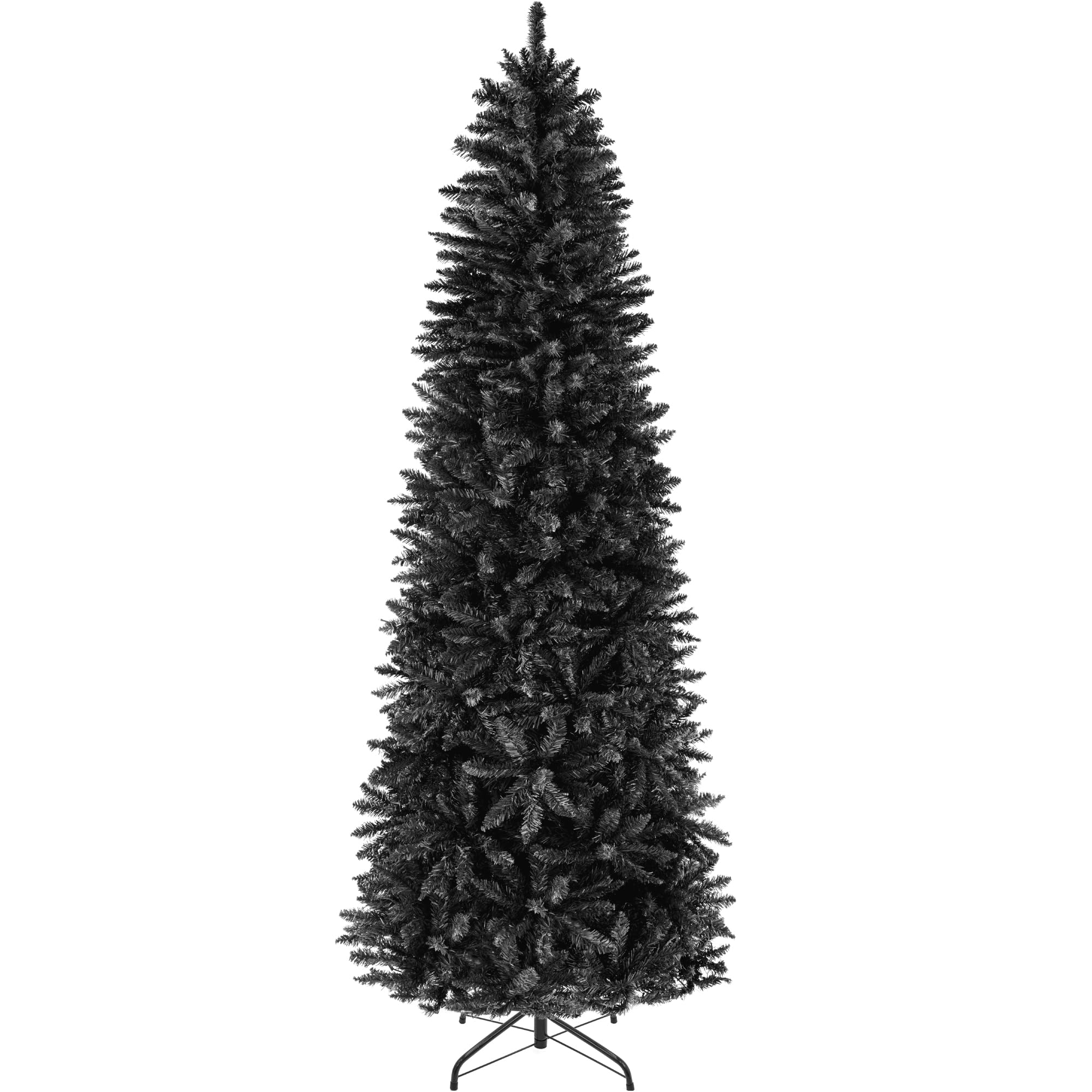 Best Choice Products 9ft Black Artificial Holiday Christmas Pencil Tree for Home, Office, Party Decoration w/ 1,300 Tips, Metal Hinges & Base