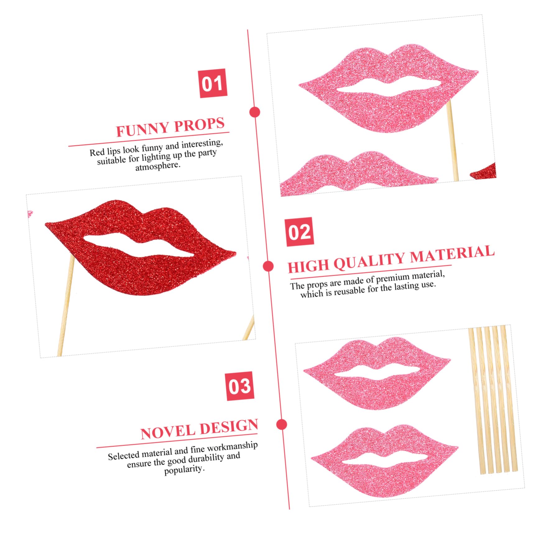 3 Sätze Teiliges Rote Und Pinke Lippen Foto Requisiten Mit Glitzereffekt Kreative Handheld Party Accessoires Für Geburtstag Hochzeit Und Lustige Dekoration 40 Stück * 3