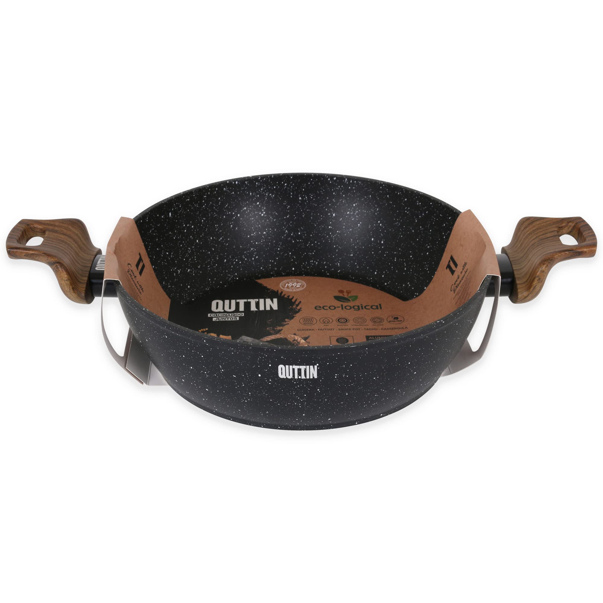 Quttin - Ecologi Non-Stick Induction Pan with Handle for All Types of cookers. Forged Aluminium Double Layer. Durable Resistant. Black Pea Pot 24 cm