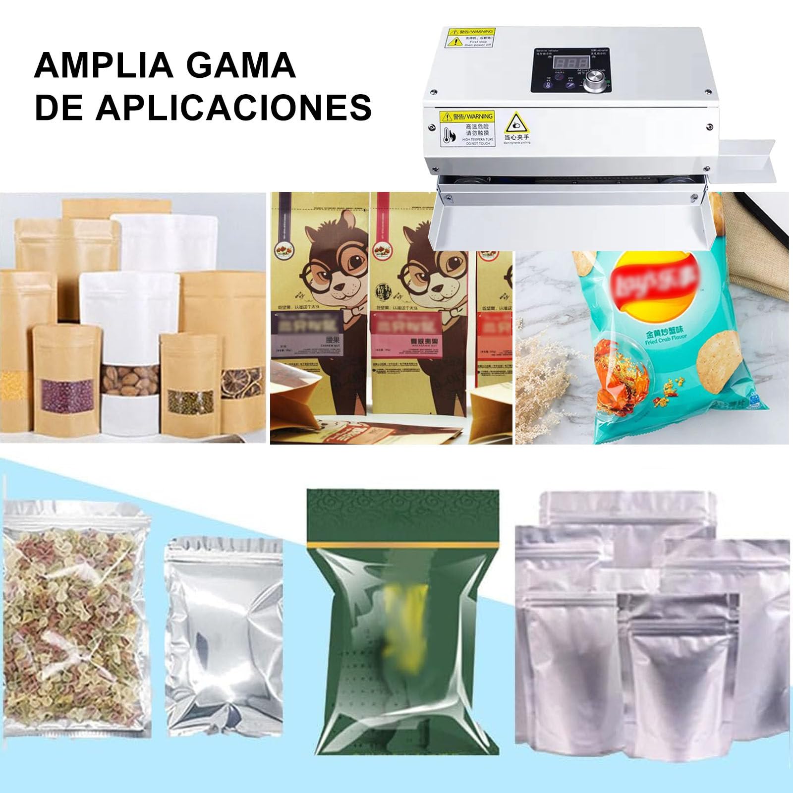 Sigillatrice automatica per sacchetti, sigillatrice termica di grado commerciale con controllo della temperatura digitale, Sigillante elettrico per sacchetti per snack da 300 W, sigillante a nastro