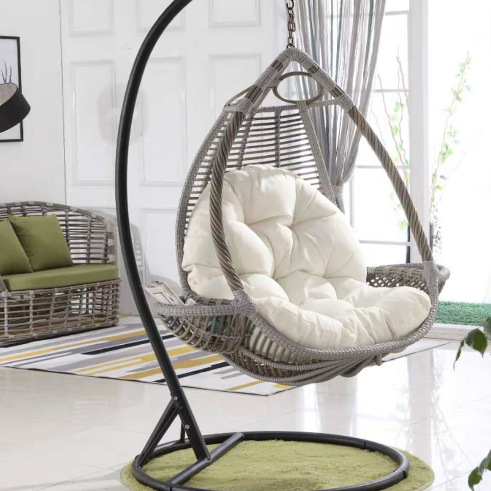 Cómodo cojín impermeable para silla de huevo, suave, para colgar en interiores y exteriores, transpirable, para jardín, patio, hogar (blanco, 120 x 100 cm)