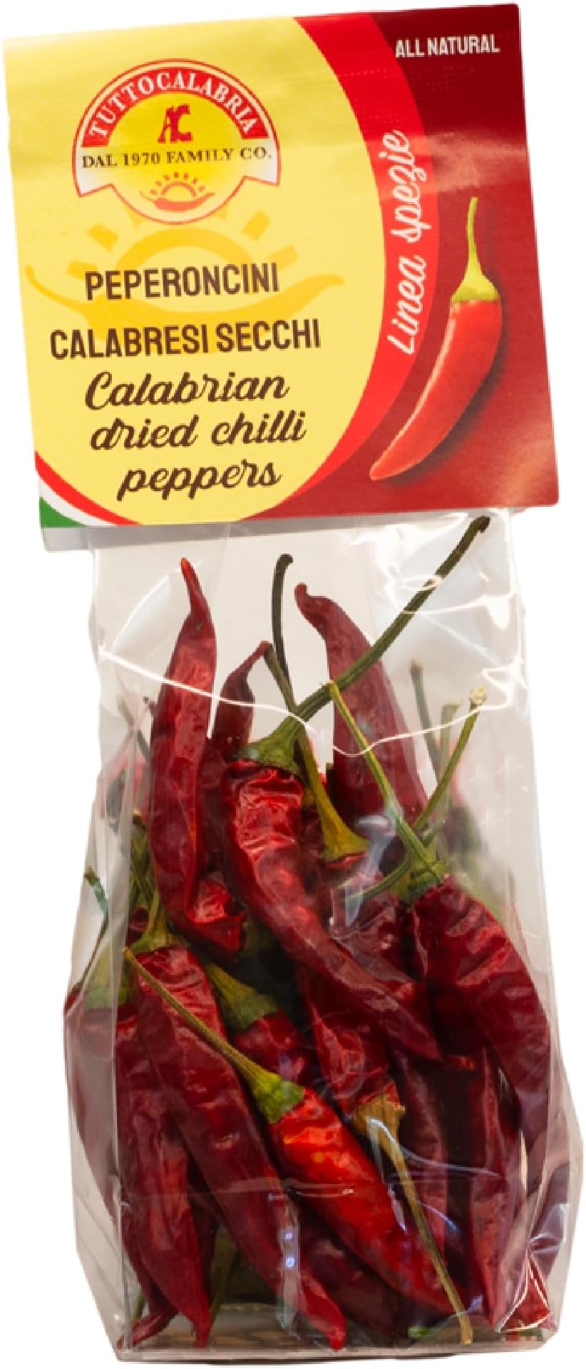 TUTTOCALABRIA Dried Whole Calabrian Chili Peppers, Dry Peppers on Stem, Great for Cooking or decoration, All Natural, Non-GMO, Product of Italy, 20 Gram