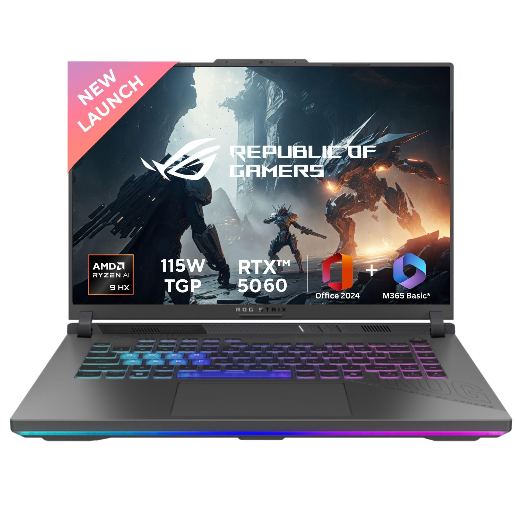 ASUS ROG Strix G16, AMD Ryzen 9 8940HX, Gaming Laptop(RTX 5060-8GB/115W TGP/16GB/1TB /2.5K QHD+/16"/240Hz/90WHrs/Windows 11/M365 Basic (1Year)*/Office...
