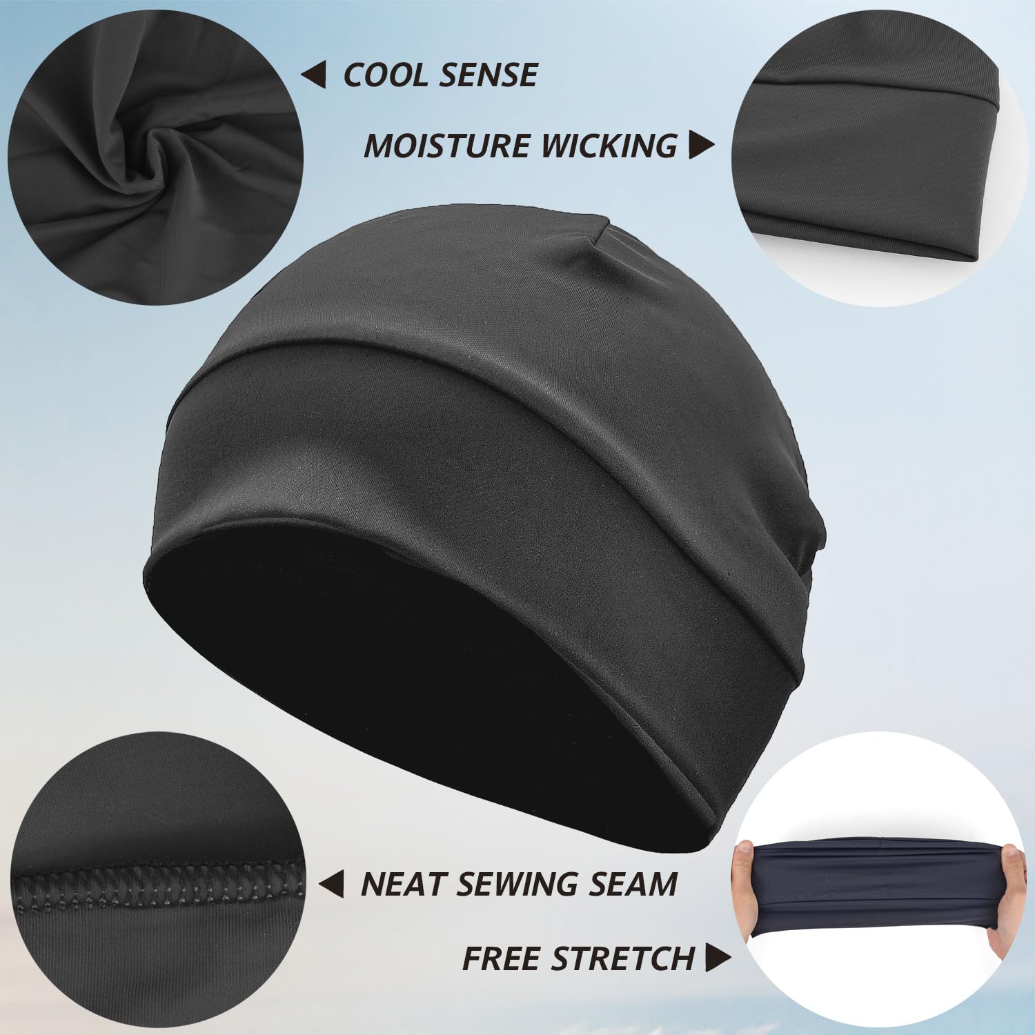 Headshion Gorro ligero con forro de casco refrescante, paquete de 4 gorros ultrafinos para dormir en ciclismo y correr