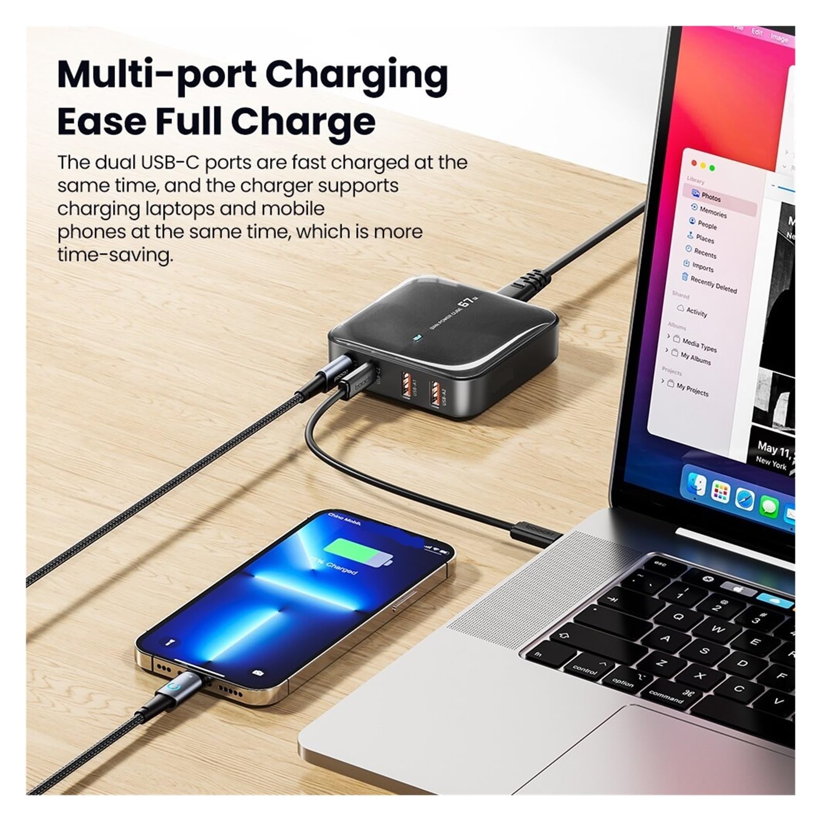 Caricabatterie Stazione Di Ricarica Caricatore USB GaN Multiporta Da 67 W Tipo C PD QC Rapida Capacità Di Ricarica Rapida(Black)