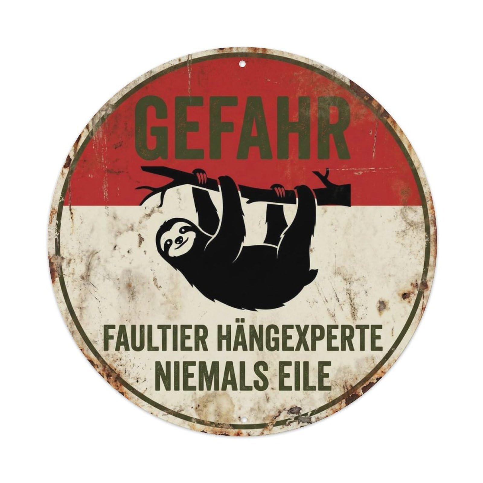 Heritage Sloth Hanging Expert Rainforest Animal Hazard Alert Metal Tin Sign Plaque Wall Decor for Cafe, Man Cave, Club Bar, Office, Home Garden Round Metal Poster 8x8Inch