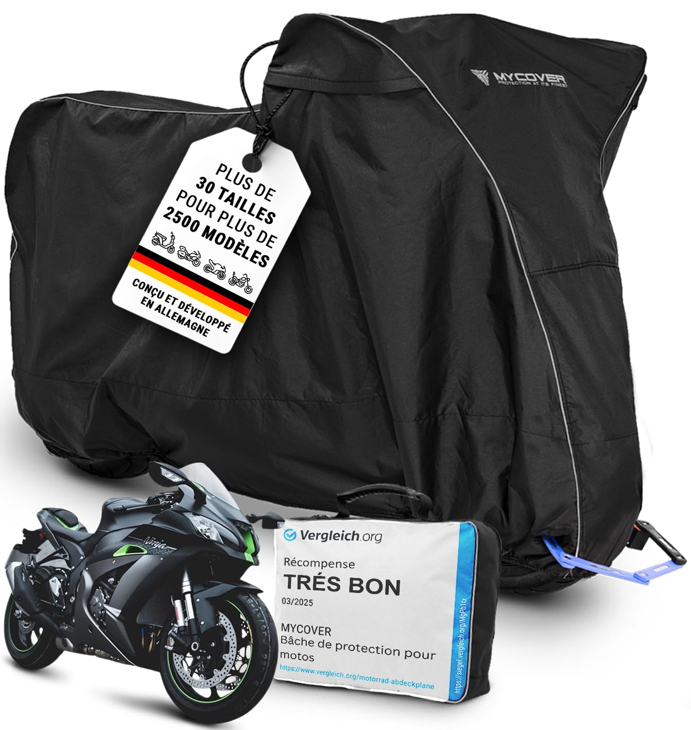 bâche Moto Premium Faite Main - 30 Tailles pour Plus de 2500 modèles - 100% ajustée, étanche, résistante à l'hiver & extrêmement résistante à la déchirure - Taille L (L235xl100xH120)