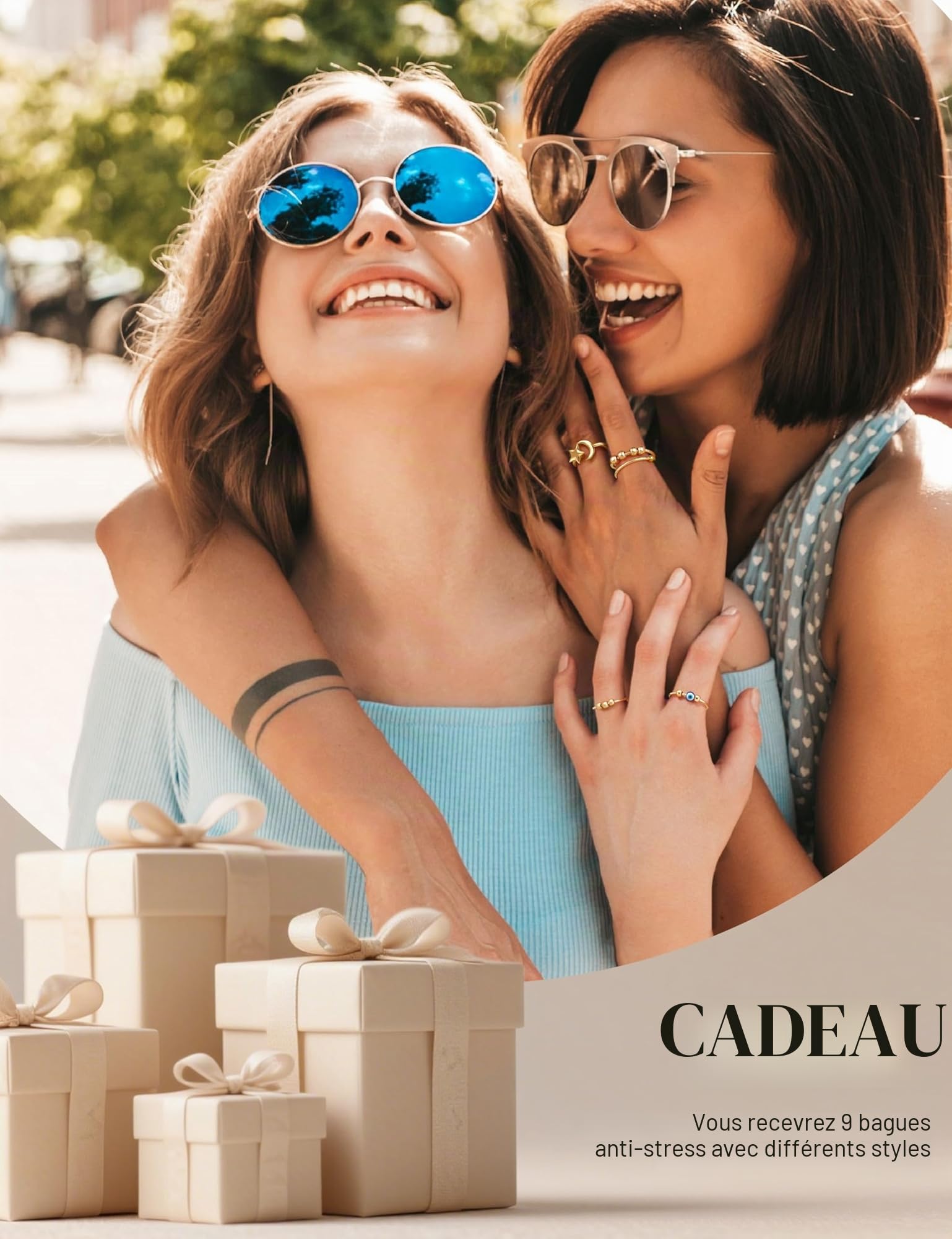 CASSIECA 9 Pièces Spinner Ring Femmes Bande Ring Anneau de Spinner Ouverts Réglables Bague Empilables Bague Zirkonia PlanèteTournesol Fleurs Bague tu ES Mon Soleil Bague Tournoyer Anneaux Cadeau