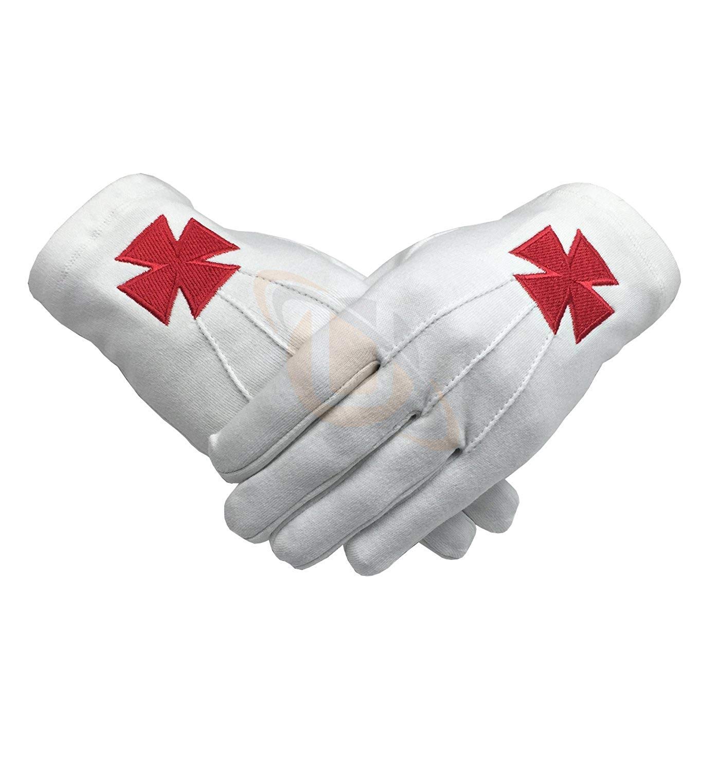 Black Masonic Knight Templar Red Nordic Cross Cotton Machine Embroidery Glove (Medium)