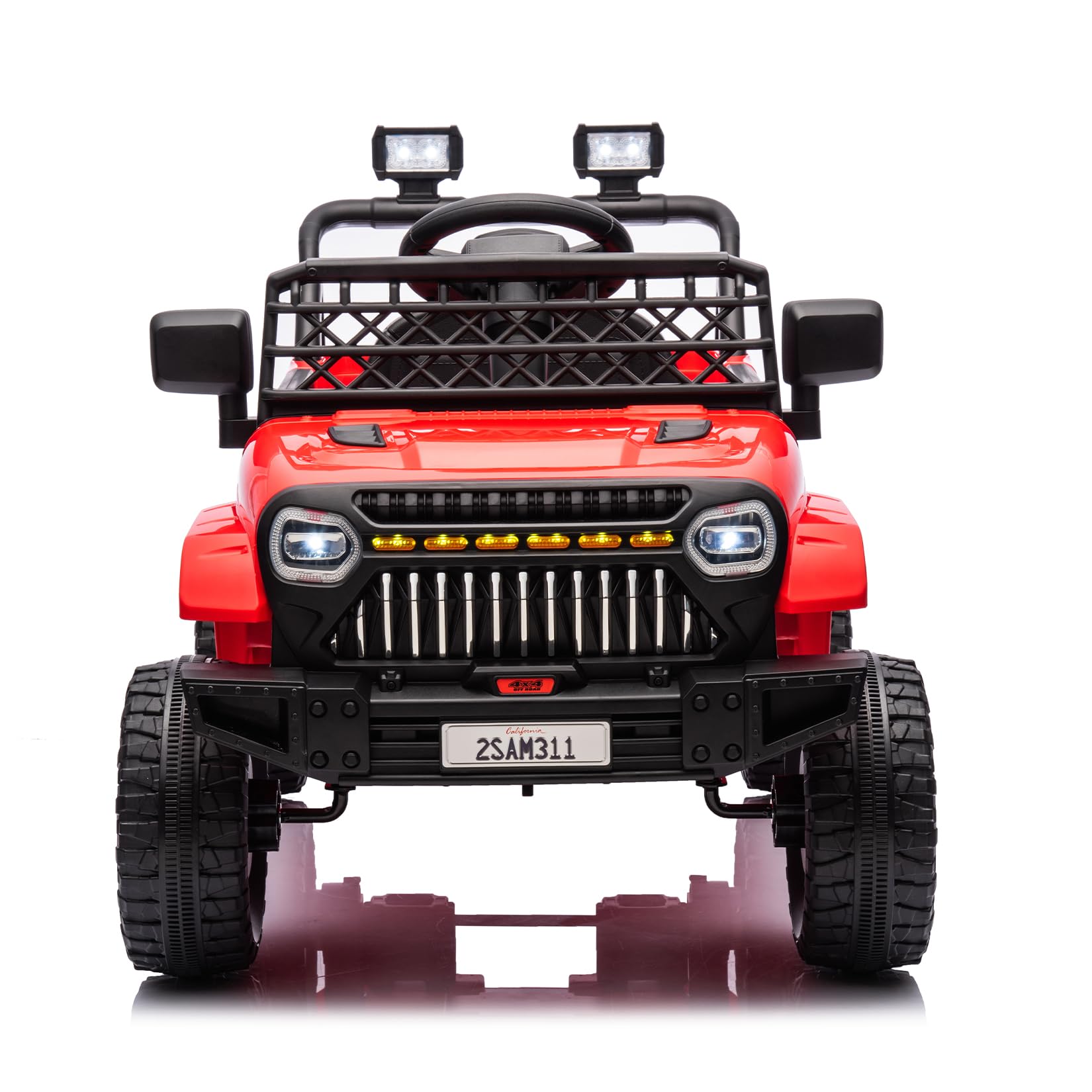 Kids Ride On Truck Car with Remote Control, 12V Battery Powered Toy Car with Spring Suspension, LED Lights, Music, Toddler Electric Vehicles for Girls Boys 3+, Red