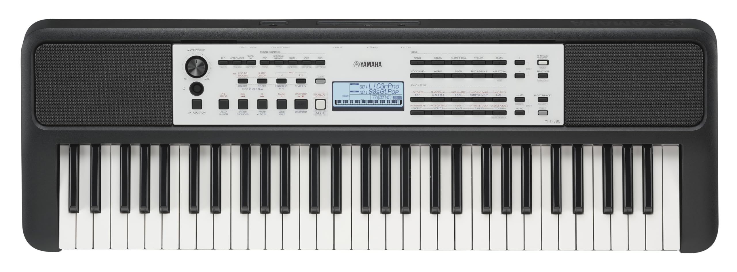 Yamaha Tasti sensibili al tocco YPT-380, tastiera portatile per principianti con musica in standby, alimentatore