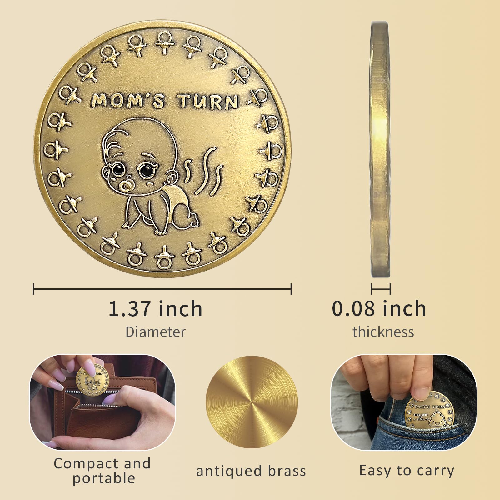 New Parent Decision Coin Funny Unique First Time Pregnancy Gift for New Moms Dads Cute New Baby Gifts Gender Reveal and Shower Gifts for Dad Mom Double-Sided Flip Coin - Image 4