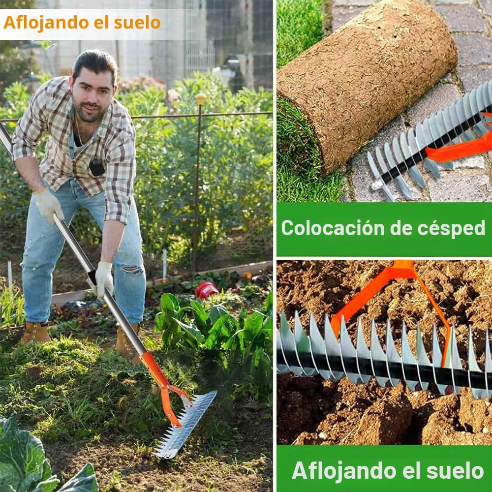 Escarificador Cesped con Mango 170 cm, Escarificador Manual Jardin, Escarificador Cesped Rastrillo, Rastrillo Aireador, Rastrillo Cortador para Eliminar el Musgo y los restos de césped,